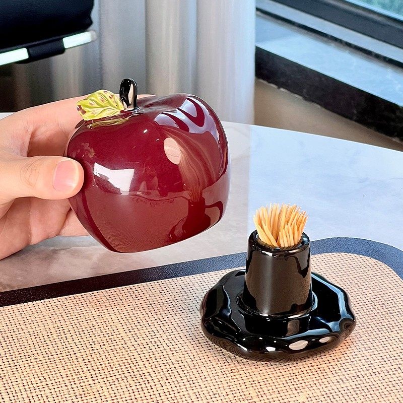2025新款创意陶瓷苹果牙签盒轻奢高级高颜值新型牙线棉签收纳罐,淘宝优惠券,粉丝福利购,淘宝优惠卷