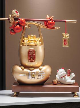 聚宝盆称心如意招财猫摆件客厅店铺收银台高档装饰品乔迁开业礼物