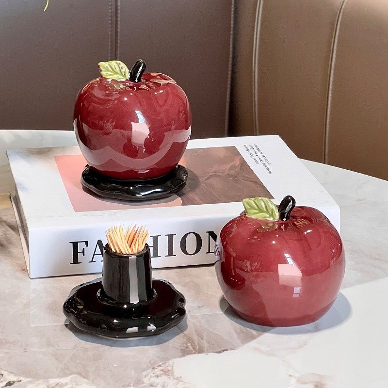 2025新款创意陶瓷苹果牙签盒轻奢高级高颜值新型牙线棉签收纳罐,淘宝优惠券,粉丝福利购,淘宝优惠卷