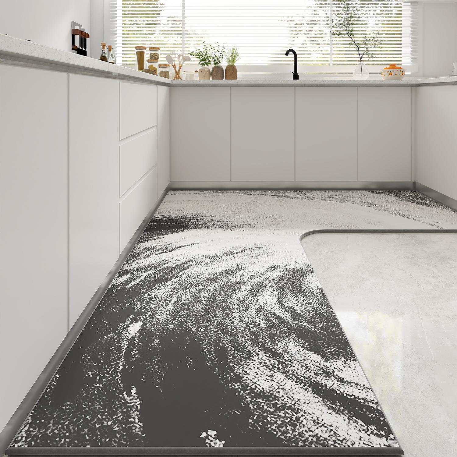 纯色高级感厨房地垫进门防滑防水吸油脚垫可裁剪家用地毯2025新款 - 图2