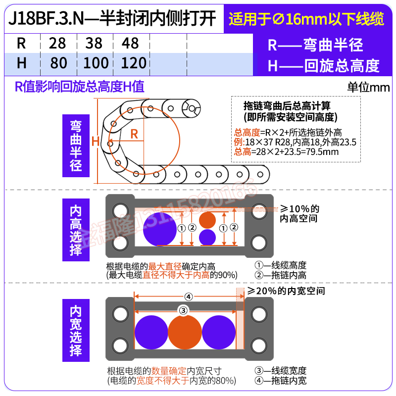 JFLO拖链金福隆原装机床尼龙坦克链J18BF.3.N半封闭18*25*37*50 - 图2