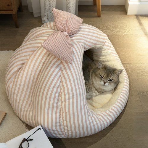 蝴蝶结猫窝四季通用狗窝半封闭式猫帐篷小型犬睡垫安全窝宠物用品 - 图1
