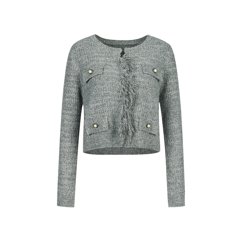 DTLANDO/商场同款25秋新品女装小香风灰色优雅针织开衫外套上衣 - 图3