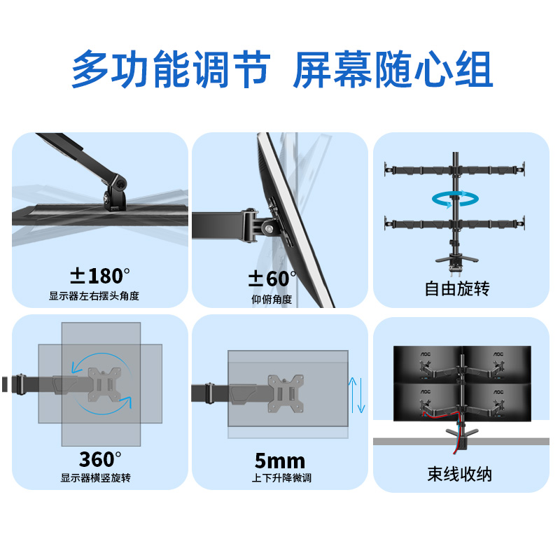 通用3/4屏多屏双屏四屏显示器底座拼接支架DIY游戏办公炒股分屏 - 图2