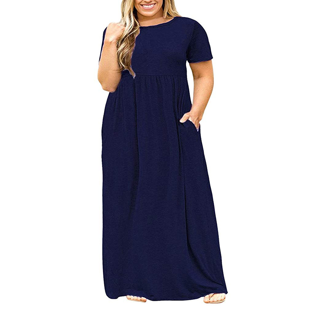 solid color printed plus size maxi dress纯色印花大码连衣长裙