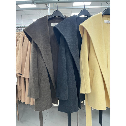 海军领短款小个子可入系带韩版秋冬新款双面羊毛大衣女毛呢外套 - 图1