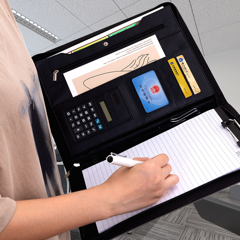 a4文件夹大容量销售签约谈单本商务办公用品设计师档案板夹大堂经理客户接待本写字垫皮质合同收纳包定制logo - 图0