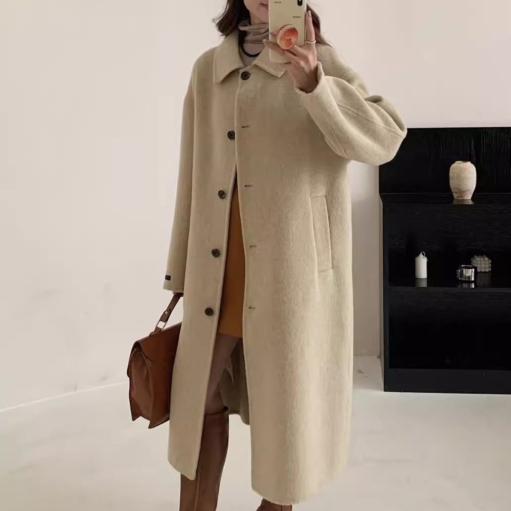 新款双面羊绒大衣女秋冬高级感赫本风中长款宽松显瘦羊毛呢外套女,淘宝优惠券,粉丝福利购,淘宝优惠卷