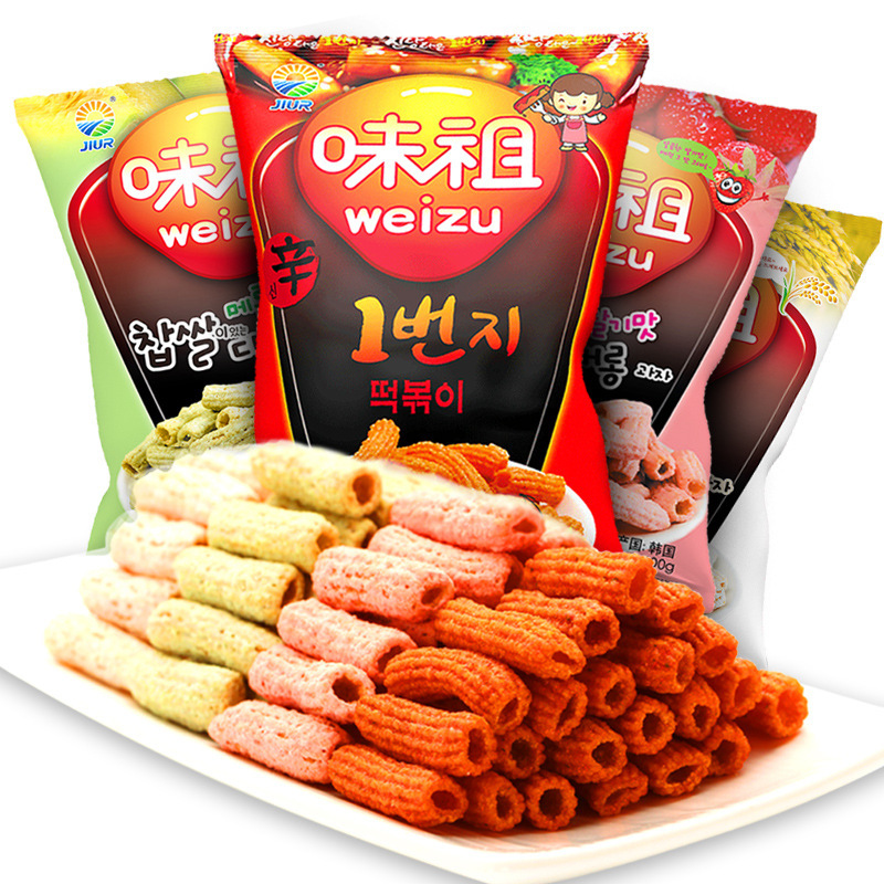 韩国进口休闲零食品九日牌哈密瓜味打糕条膨化炒年糕条100g/袋装