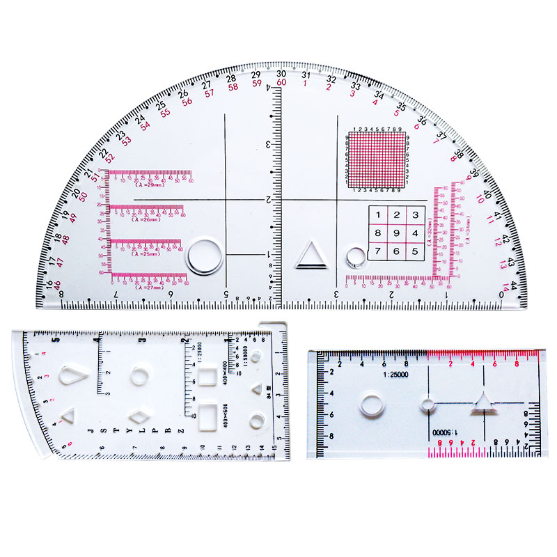 识图经纬度半圆尺坐标尺1比5万阵地作业尺地图测量尺地形学指挥尺-图3