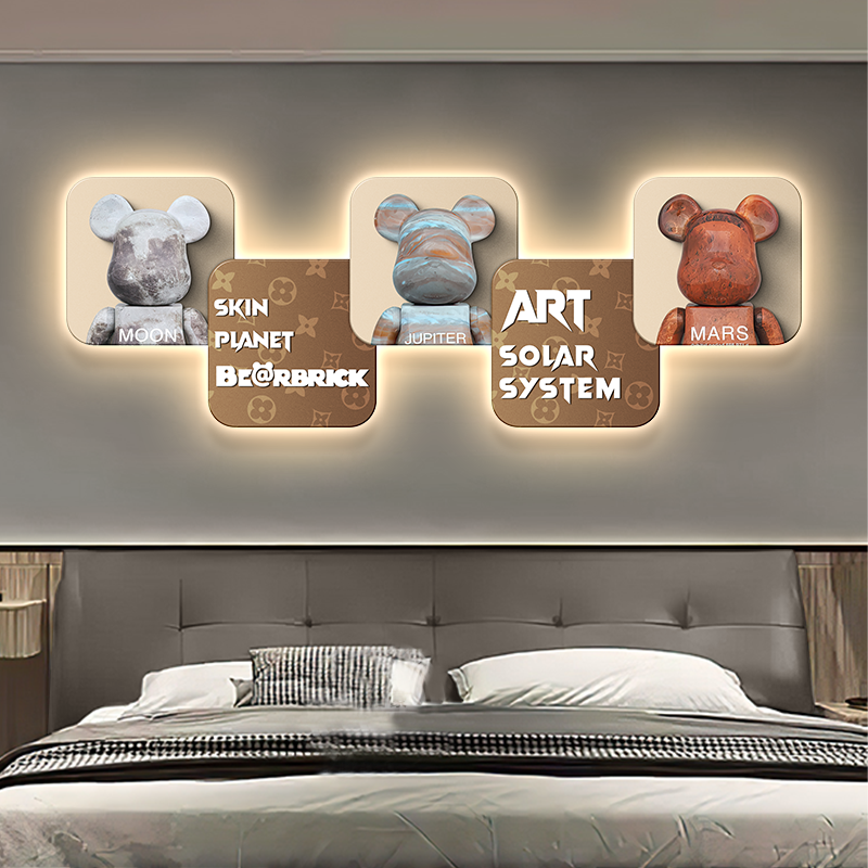 现代轻奢卧室装饰画卡通LED房间灯画高级感客厅沙发背景墙挂画 - 图2