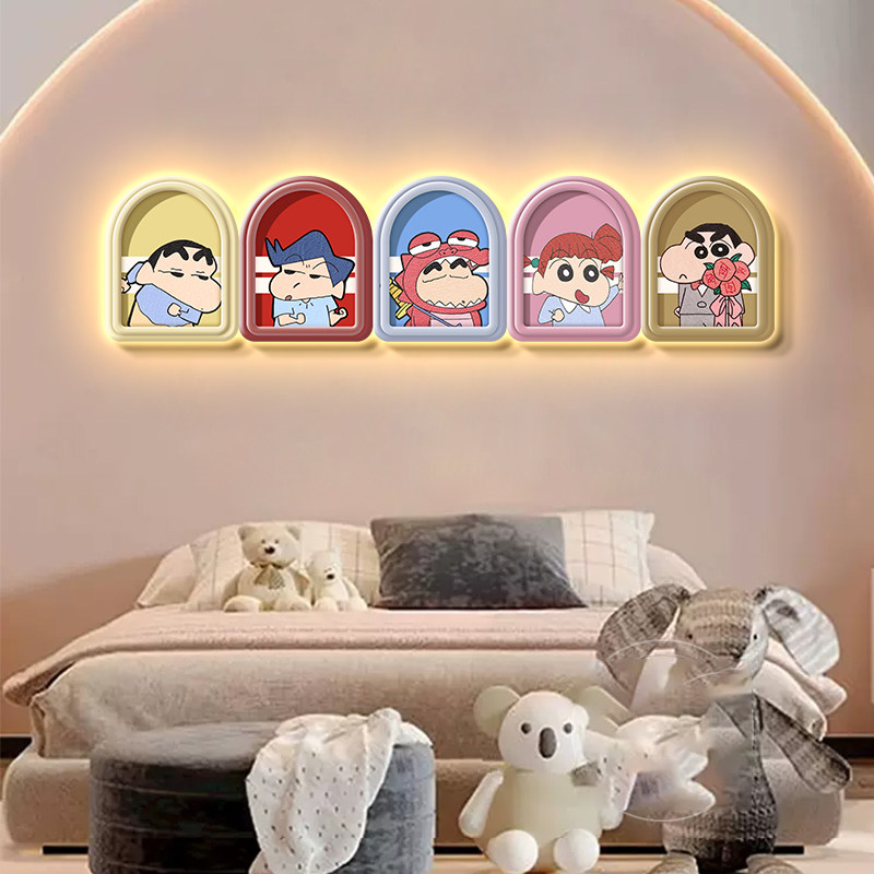 蜡笔小新温馨卧室装饰画壁灯画奶油风卡通男孩女孩儿童房床头挂画,淘宝优惠券,粉丝福利购,淘宝优惠卷