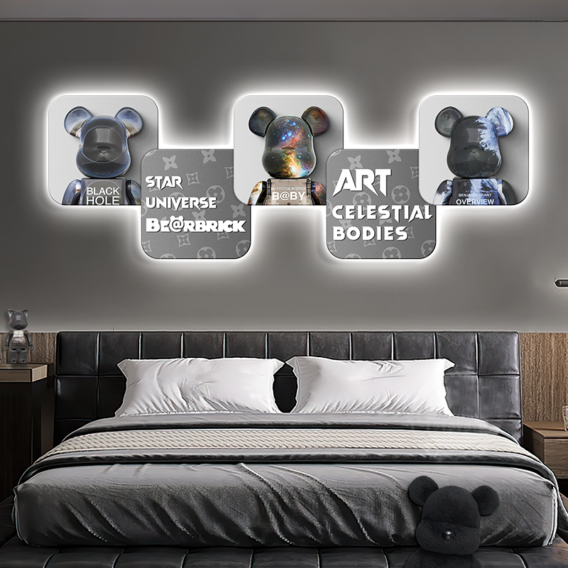 现代轻奢卧室装饰画卡通LED房间灯画高级感客厅沙发背景墙挂画 - 图1