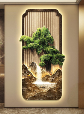 迎客松LED灯玄关轻奢装饰画