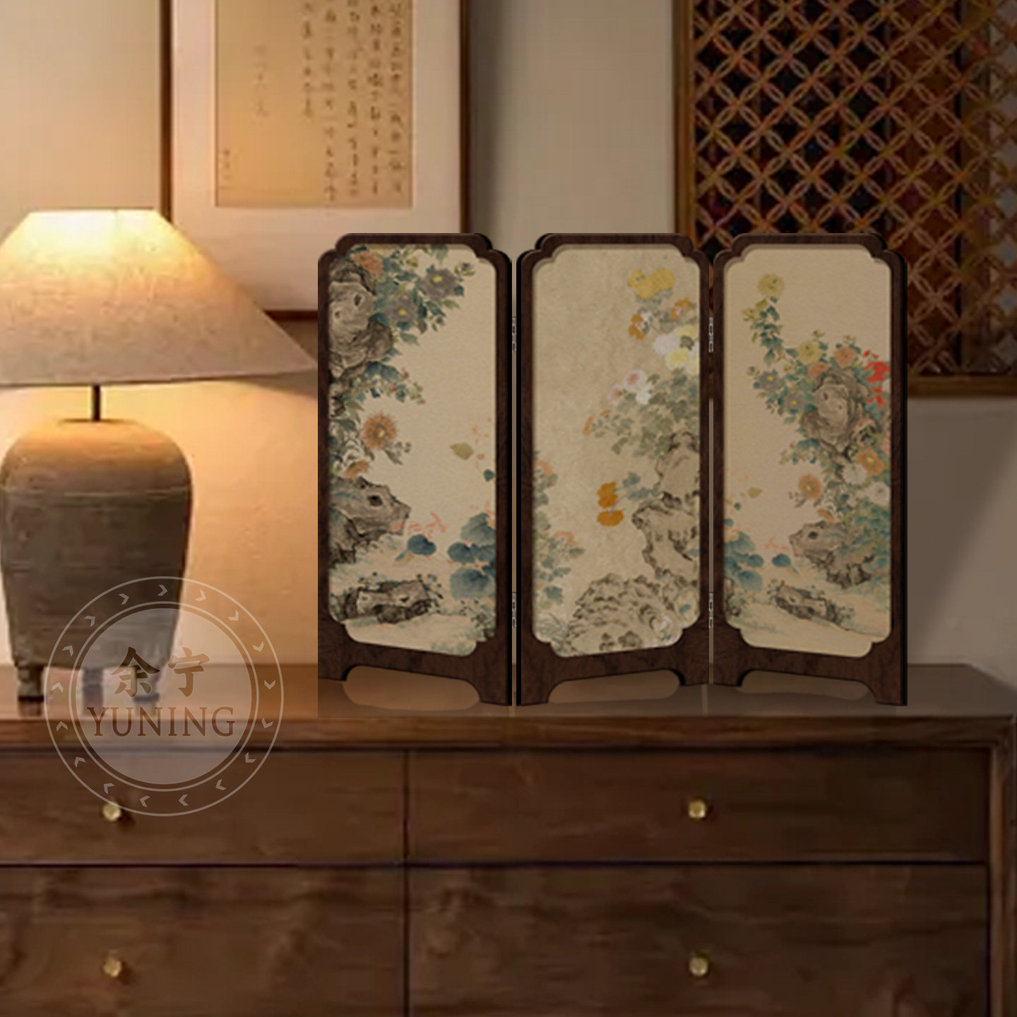 中古风墨竹小屏风桌面摆件新中式办公室茶桌玄关柜装饰品复古摆画,淘宝优惠券,粉丝福利购,淘宝优惠卷