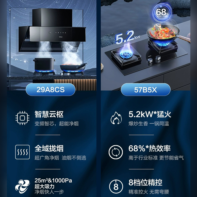 老板29A8CS+57变频吸油烟机燃气灶套装厨房家用大吸力烟灶套装-图2