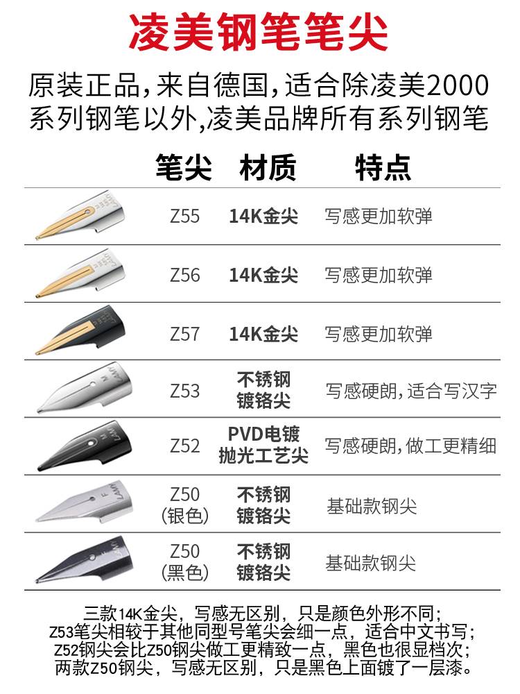 德国原装凌美钢笔笔尖Lamy狩猎通用Z50/Z52/Z53/Z55/Z56/Z57金尖 - 图2