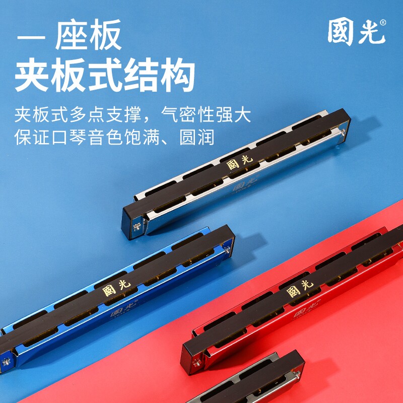 正品国光口琴24孔复音c调口风琴 奇美陶悦口琴