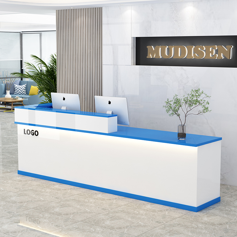 简约现代公司商务烤漆前台接待台美容院拐角咨询吧台桌酒店收银台 - 图2