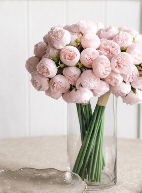 新小玫瑰把束手札仿真花27头小牡丹假花摄影道具新娘手捧花家居