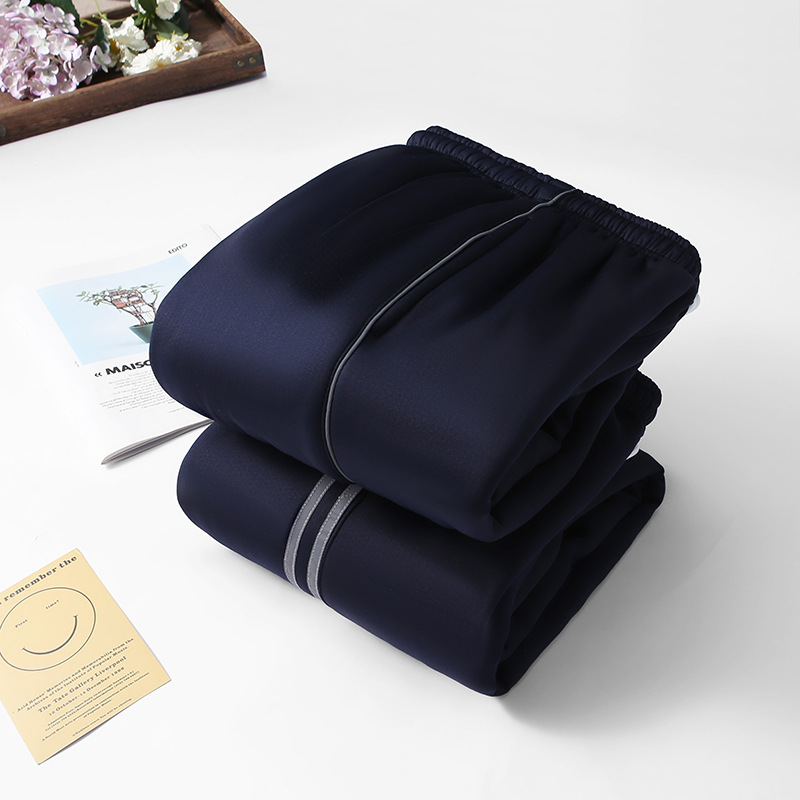 羊羔绒校服裤子学生运动宽松一条细灰杠校裤秋冬款两条杠反光条 - 图1