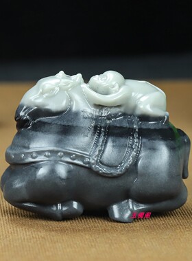 和田玉青花籽料马上封侯手把件