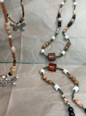 新中式复古串珠蝴蝶项链女轻奢小众设计感内搭装饰叠戴锁骨链配饰