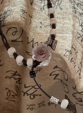 2023年新款陶瓷玫瑰编织项链女夏季时尚复古配饰可抽拉长款锁骨链