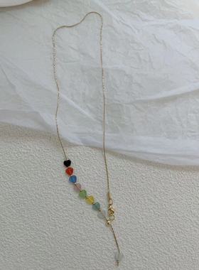 甜美轻奢彩色爱心吊坠项链女小众设计配饰2023年新款潮网红锁骨链