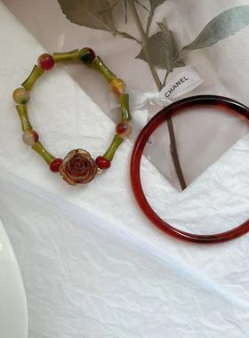 玫瑰花朵串珠新中式手镯套装女款ins小众设计感复古气质百搭手饰