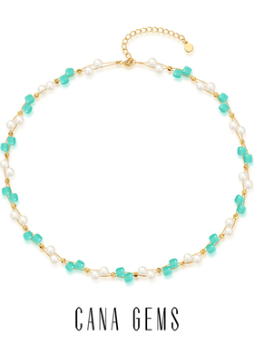 CANA GEMS PD0634 图画/青金/天河石珍珠双股钢绳项链 珍珠项链