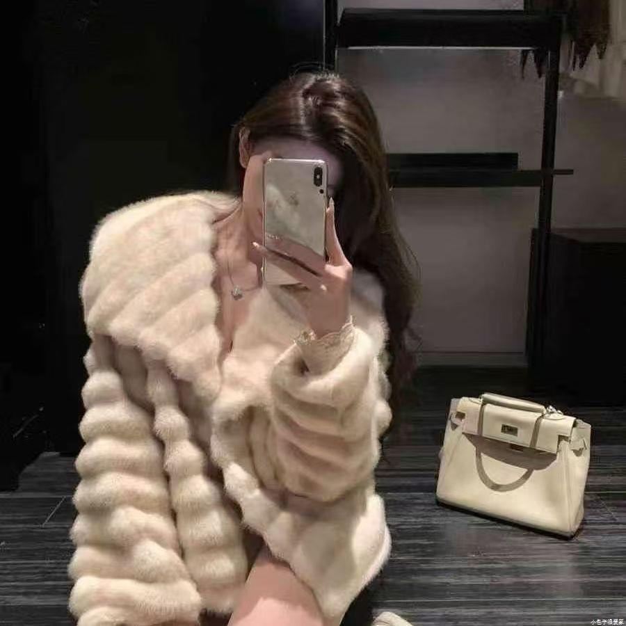 外贸2025冬季新款高级感仿水貂毛海军领龙猫皮草人造毛外套女短款 - 图1