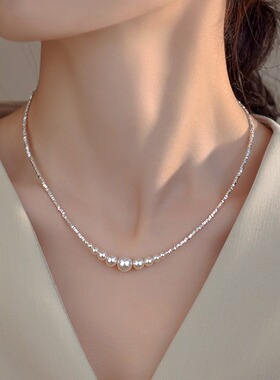 碎银子项链 女生轻奢小众高级感玻璃珍珠微笑锁骨链情人节礼物