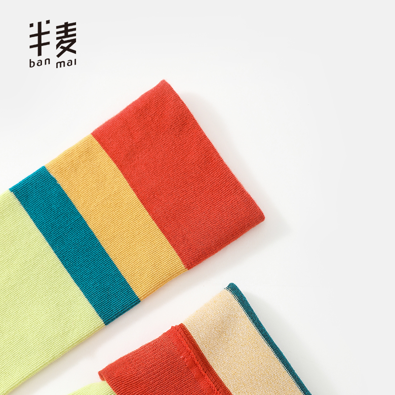 拍3件！半麦拼色条纹春夏撞色情侣中筒袜