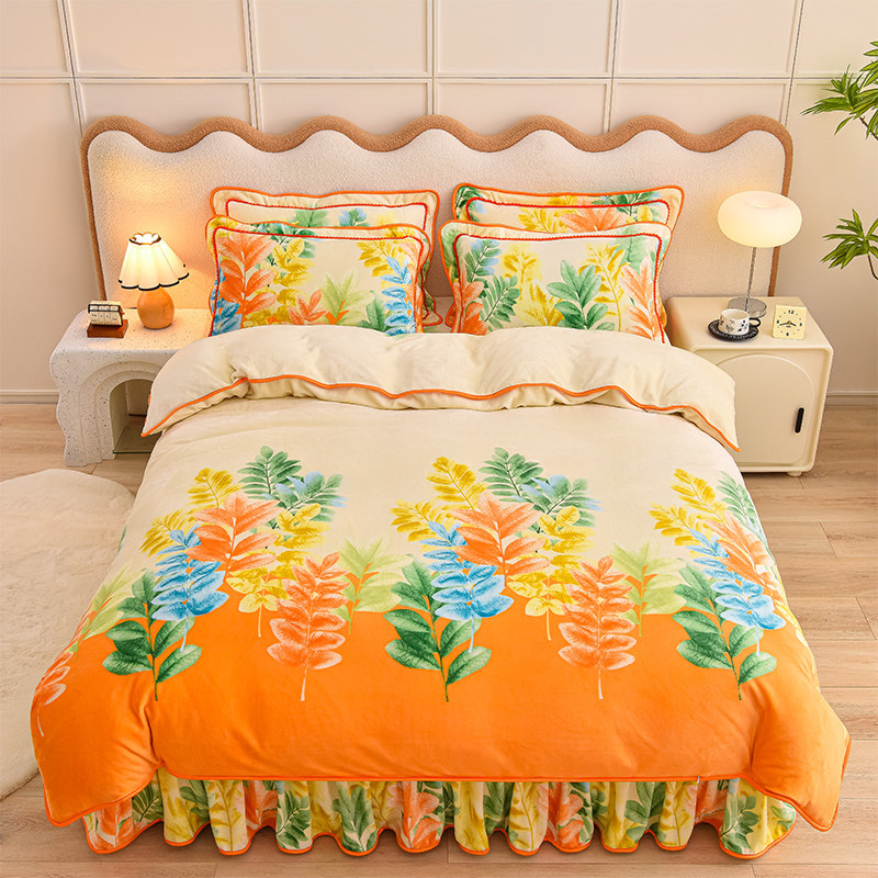 轻奢牛奶绒四件套双面加绒加厚保暖法兰绒珊瑚绒被套双人床上用品