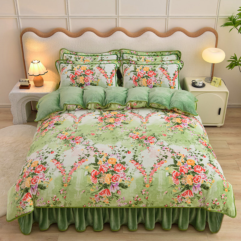 轻奢牛奶绒四件套双面加绒加厚保暖法兰绒珊瑚绒被套双人床上用品