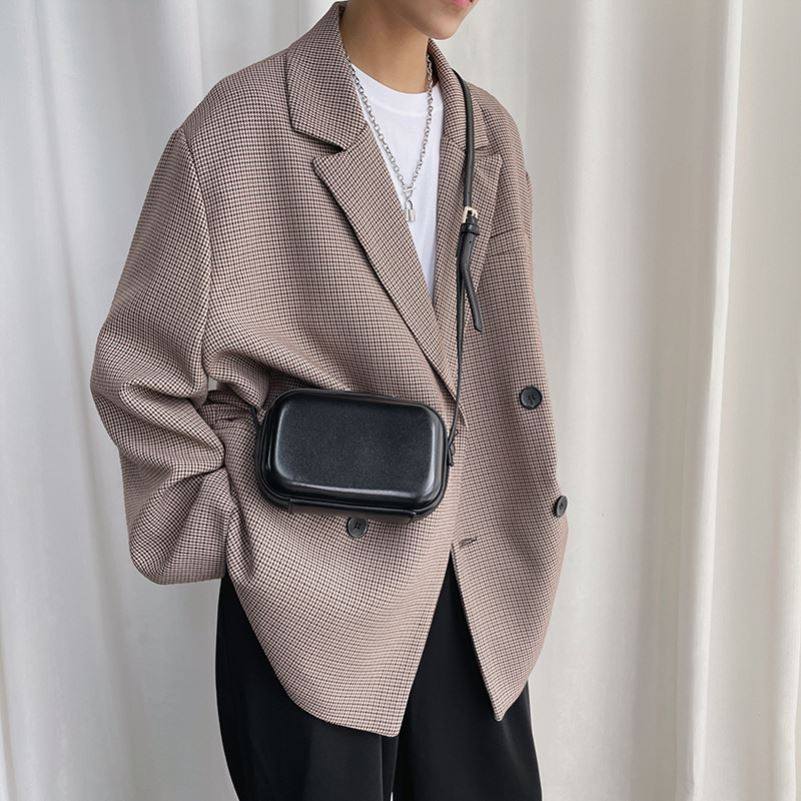 简约款韩版皮质竖款小方包ins风男翻盖盒子手机包复古单肩斜挎包,淘宝优惠券,粉丝福利购,淘宝优惠卷