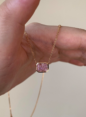 爆闪粉色小方糖泡泡钻项链女款