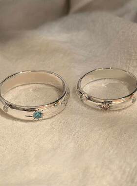 光面蓝钻星芒戒指女小众设计轻奢