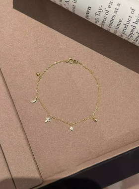 星月十字架吊坠极细手链女款轻奢高级感小众叠戴金色手饰
