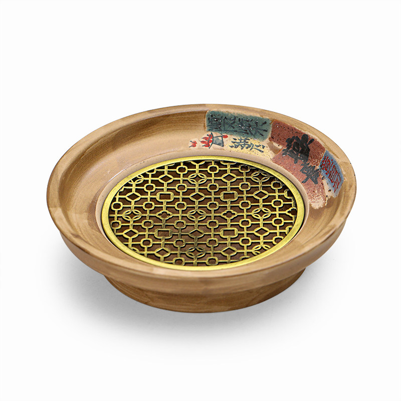 手绘储水壶承藤编垫养壶干泡台单层小茶盘粗陶瓷盖碗底托复古茶具,淘宝优惠券,粉丝福利购,淘宝优惠卷