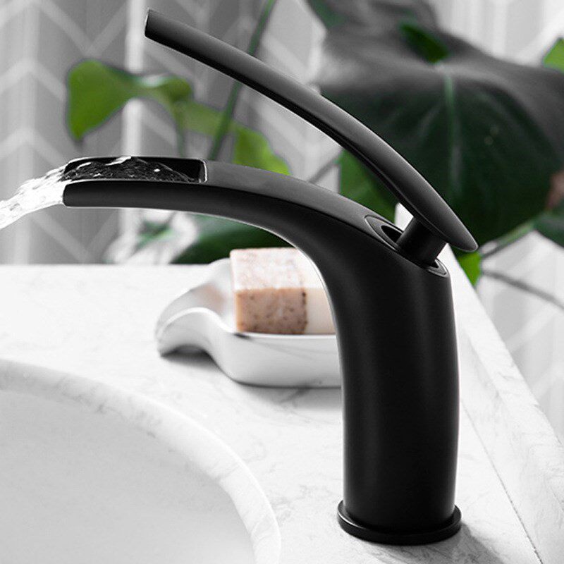 Bathroom Basin Faucet Paint Black Waterfall Sink Faucet Sing_虎窝淘