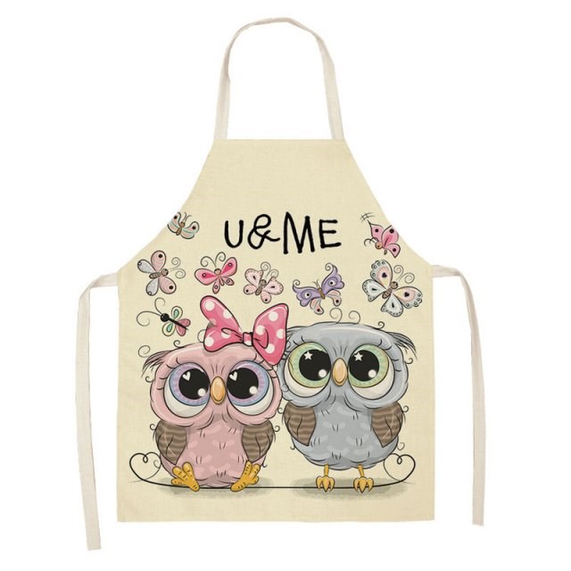 1PC 66x47cm Owl Pattern Kitchen Adult Apron Sleeveless Cotto-图0