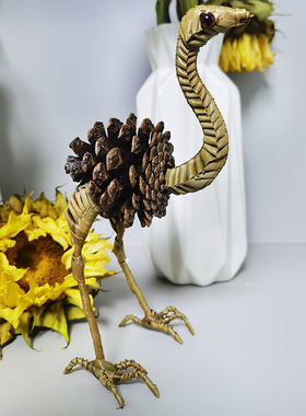 非遗棕编特色手工艺品创意桌面摆件DIY手工鸵鸟摆件