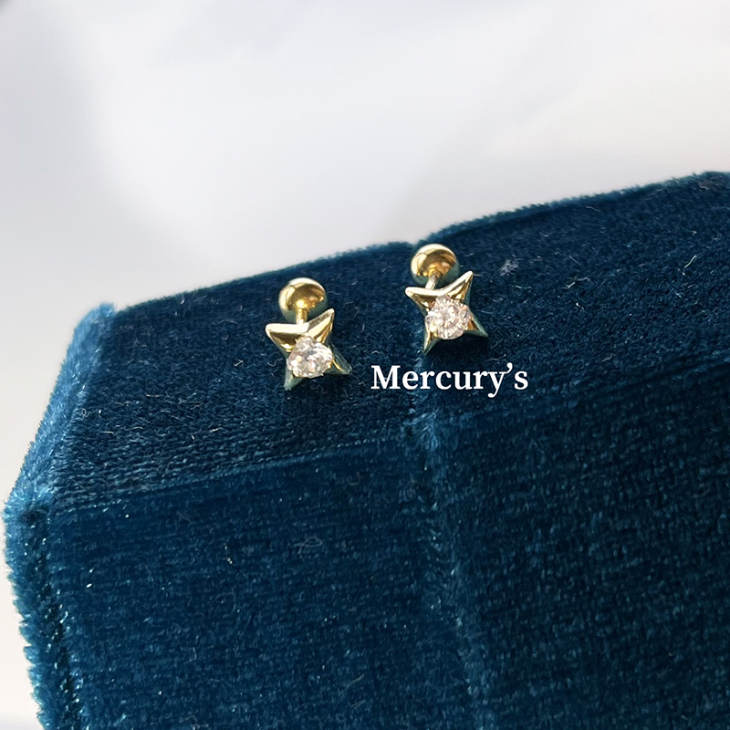 Mercurys 白昼流星耳骨钉~s925银耳窝钉闪闪锆石四芒星纯银小耳钉 - 图3