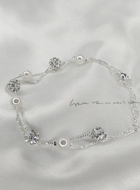 高颜值双层星球闪钻珍珠手链女小众设计轻奢高级精致叠戴手环手饰