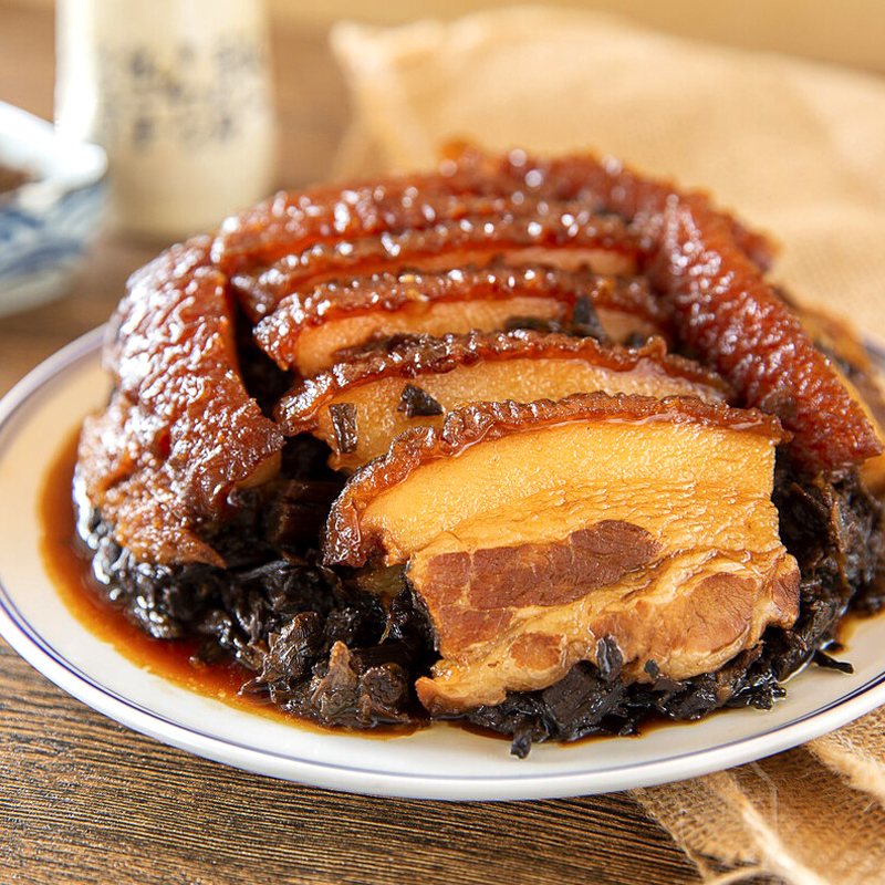 湖南特产正宗梅菜扣肉加热即食半成品熟食虎皮红烧五花肉瘦肉500g - 图0