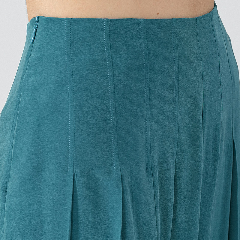 靛蓝色双绉桑蚕丝自然腰侧口袋工字褶轻盈百搭长款真丝裙裤女,淘宝优惠券,粉丝福利购,淘宝优惠卷