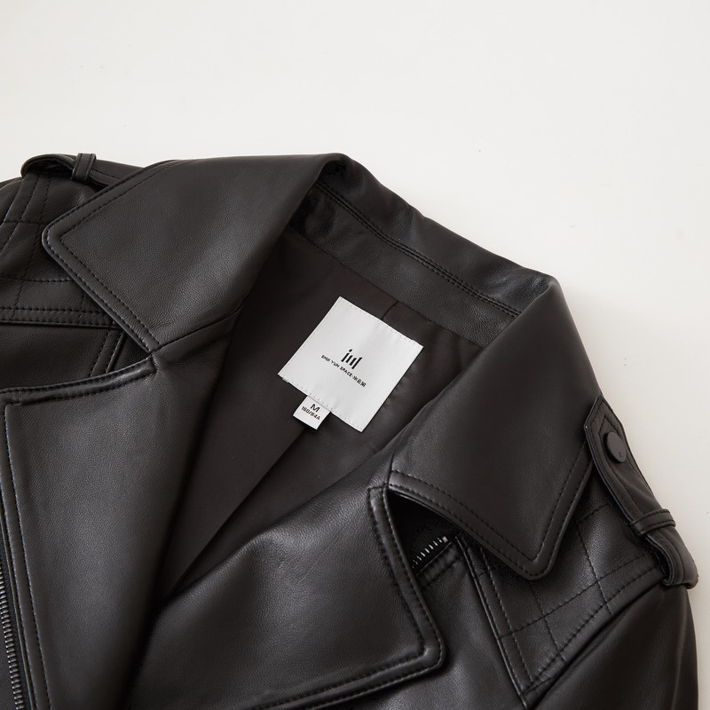水云间黑色翻领早秋短款秋季皮夹克 水云间短外套