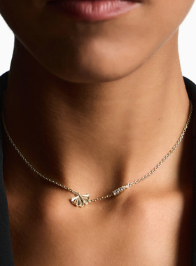 阿玛尼女士复古金色银杏嵌饰项链